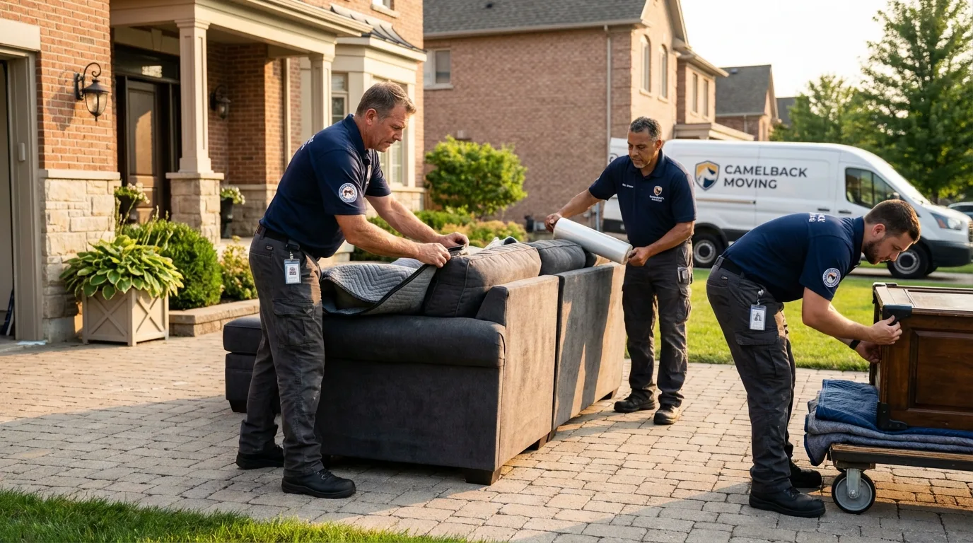 Large estate moving crew wrapping furniture in Charlestown, MD