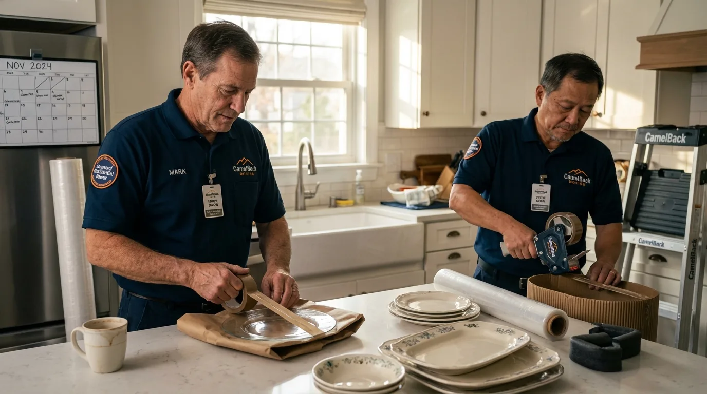 Professional crew packing kitchen dishware in Charlestown, MD